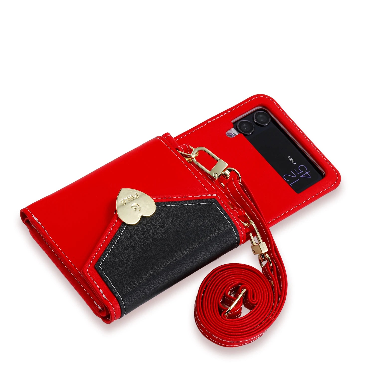 Crossbody Wallet Hinge Coverage Leather Galaxy Z Flip Case - DealJustDeal