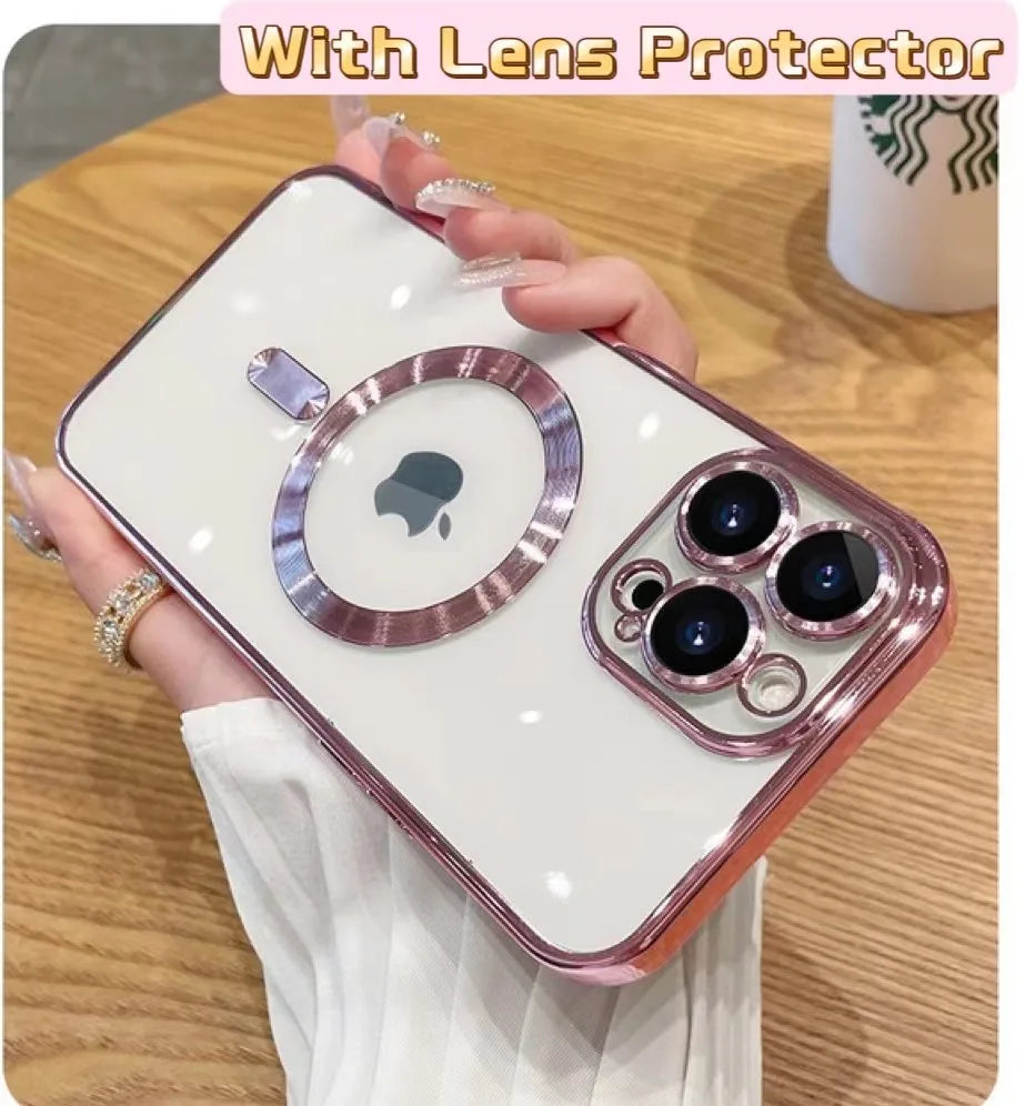 For Magsafe Fashion Plating iPhone Case With Camera Lens Protector - DealJustDeal