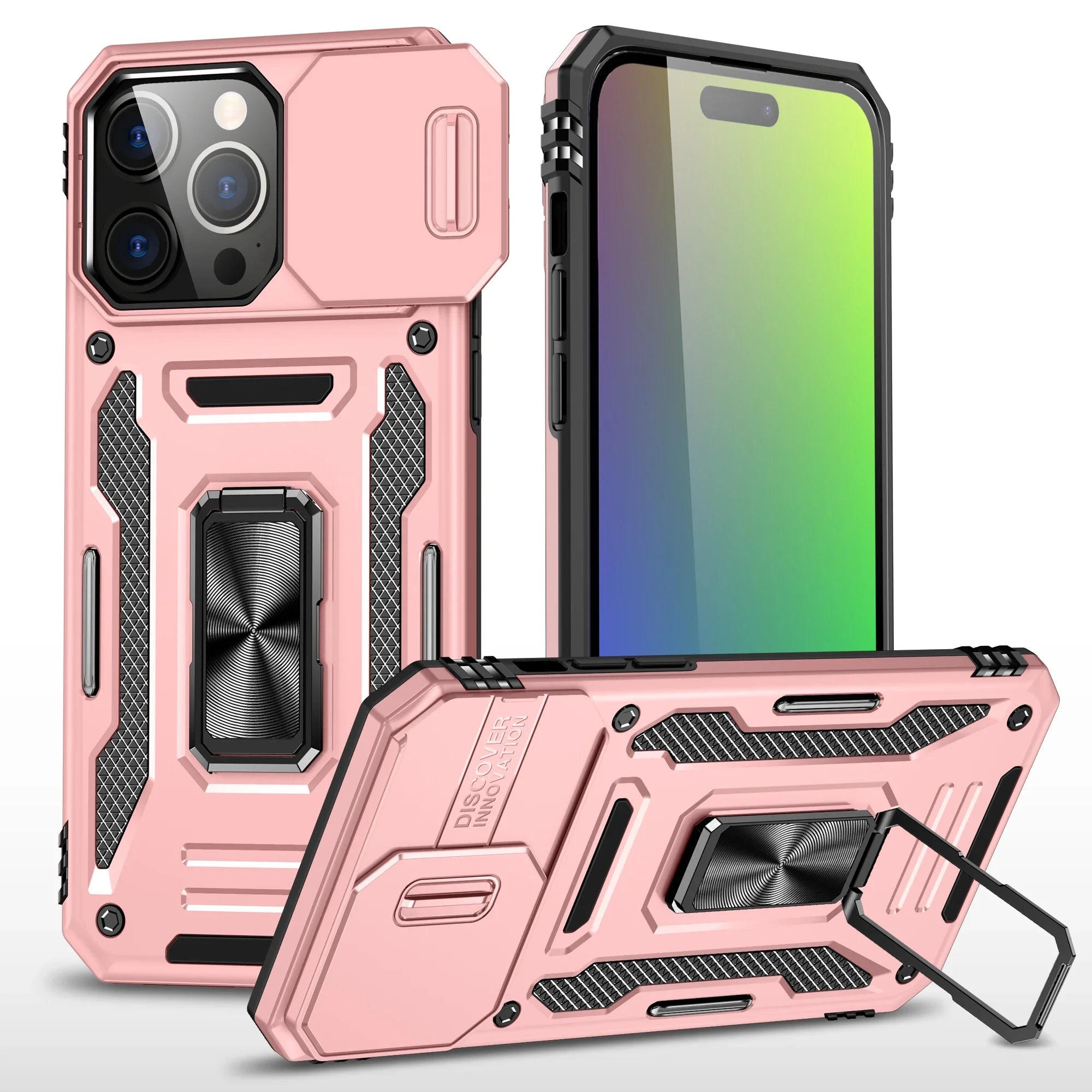 Slide Camera Ring Stand Armor Anti-fall Kickstand iPhone Case - DealJustDeal