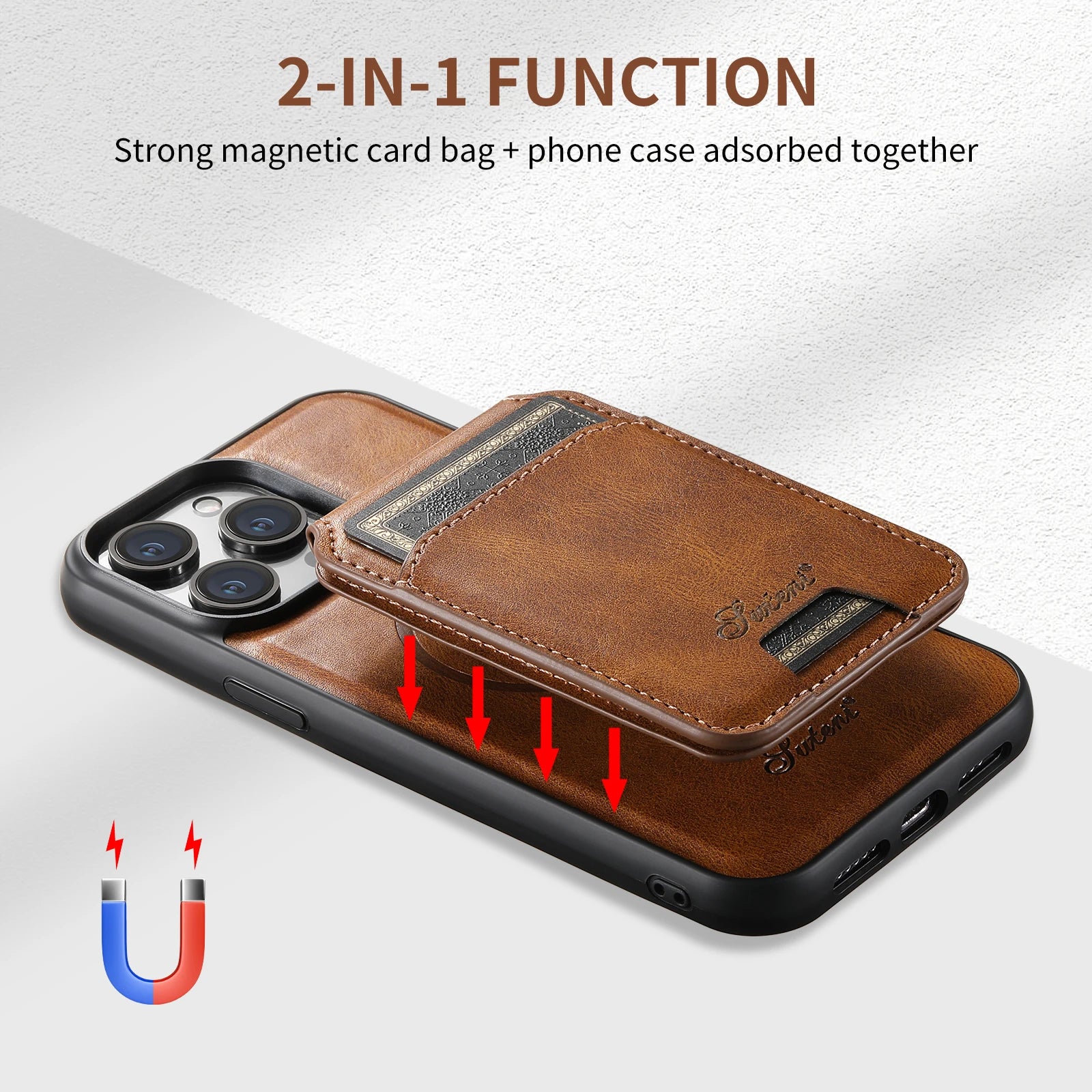 Magnetic Card Holder Leather 2 in 1 iPhone Case - DealJustDeal