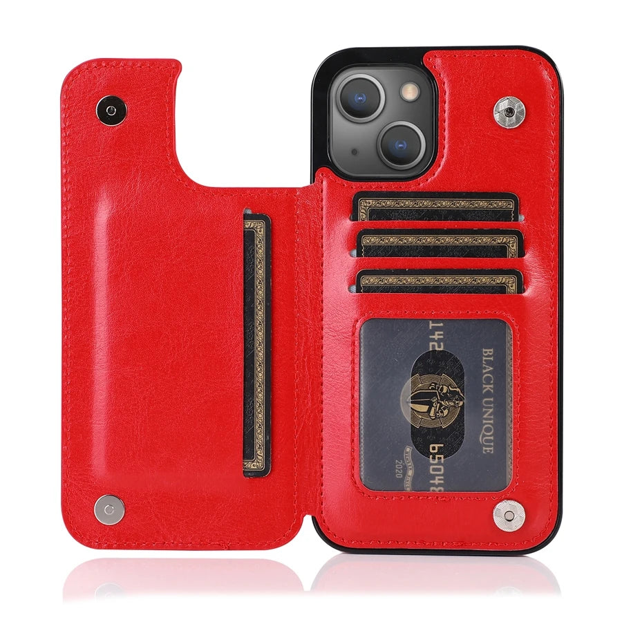 Wallet Card Slots Magnetic Flip Leather iPhone Case - DealJustDeal