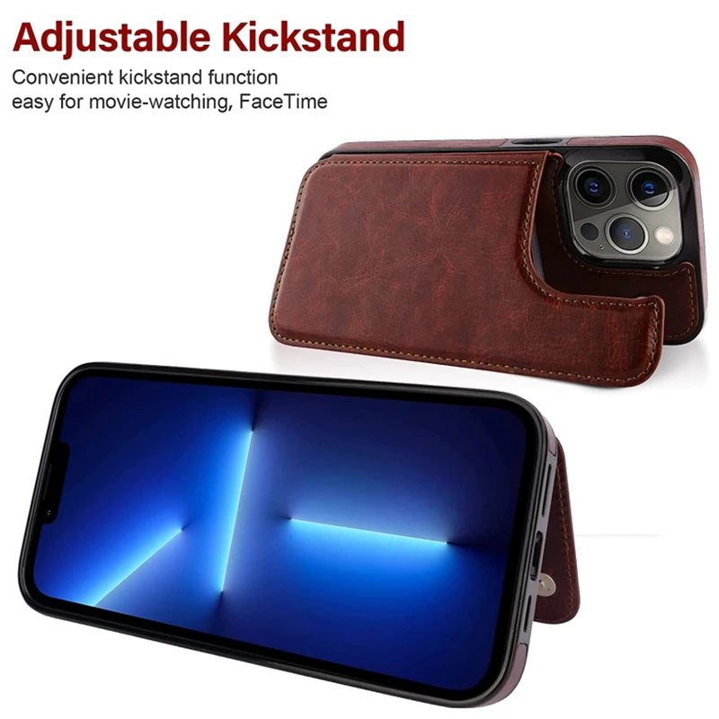 Retro Flip Leather Card Holder iPhone Case - DealJustDeal