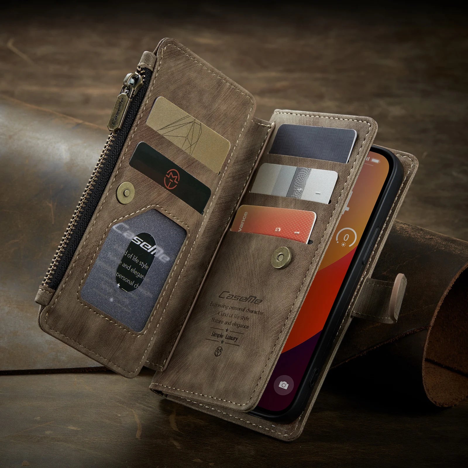 Zipper Card Slot Wallet Leather iPhone Case - DealJustDeal