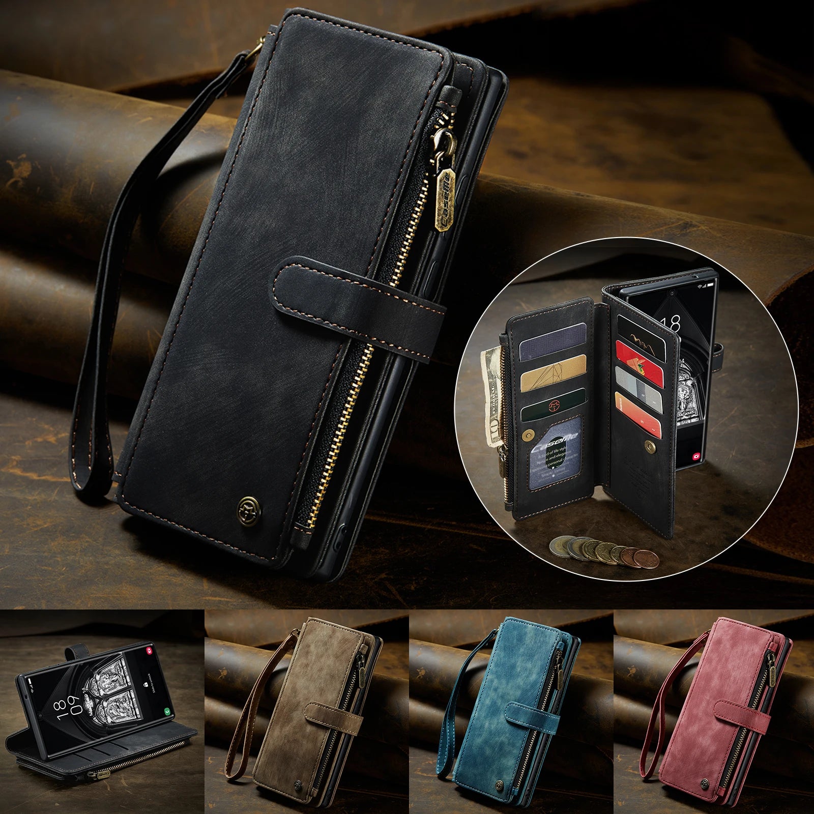Zipper Card Slots Wallet Leather Galaxy A Case - DealJustDeal