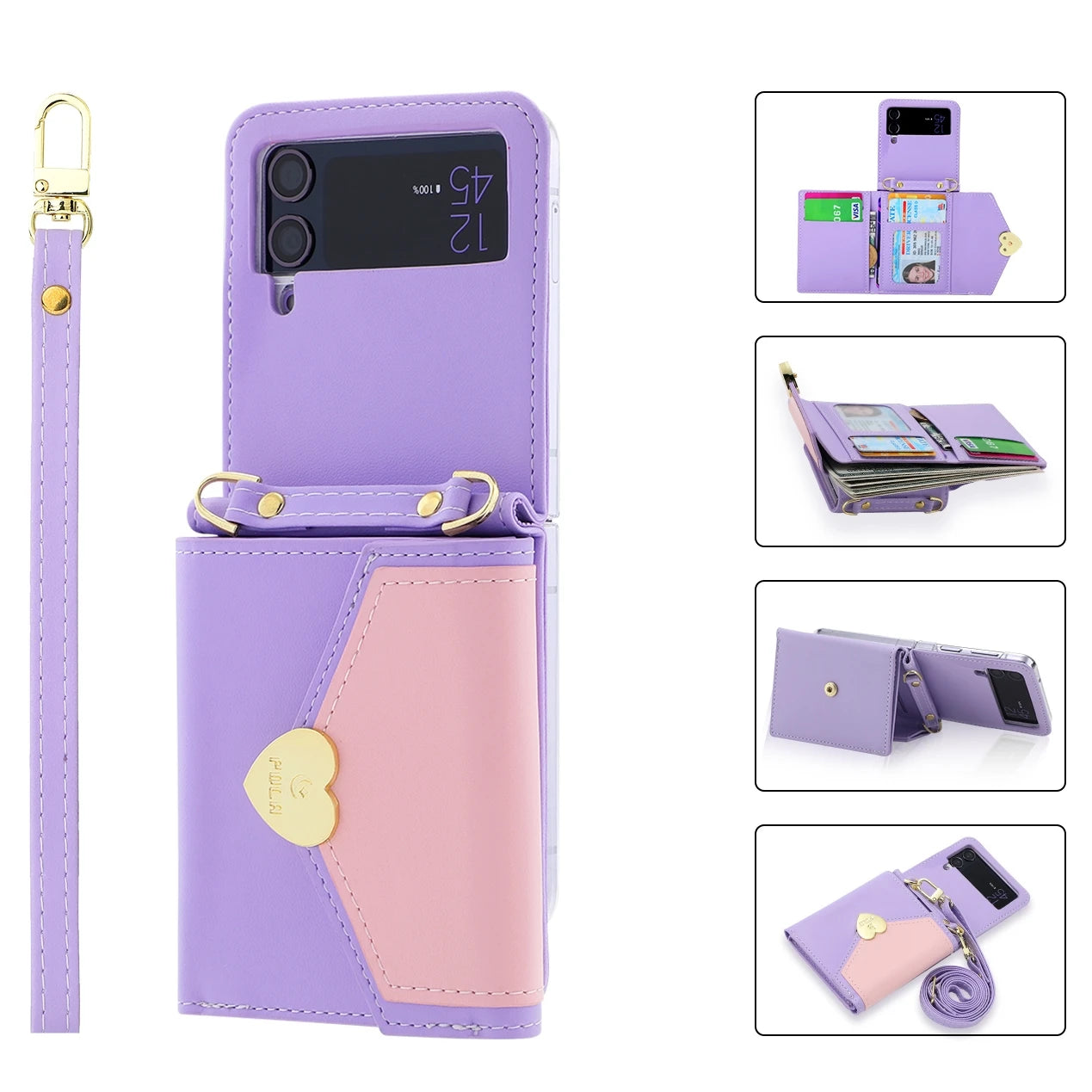 Crossbody Wallet Hinge Coverage Leather Galaxy Z Flip Case - DealJustDeal