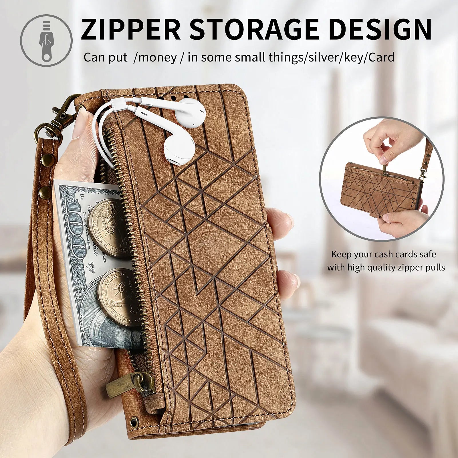 Hand Strap Wallet Zipper Leather Galaxy S Case - DealJustDeal