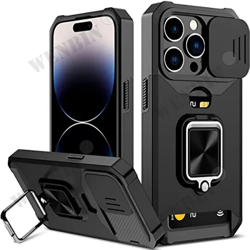 Heavy Duty Protective iPhone Case With Sliding Camera Cover And Card Clip Cover - DealJustDeal