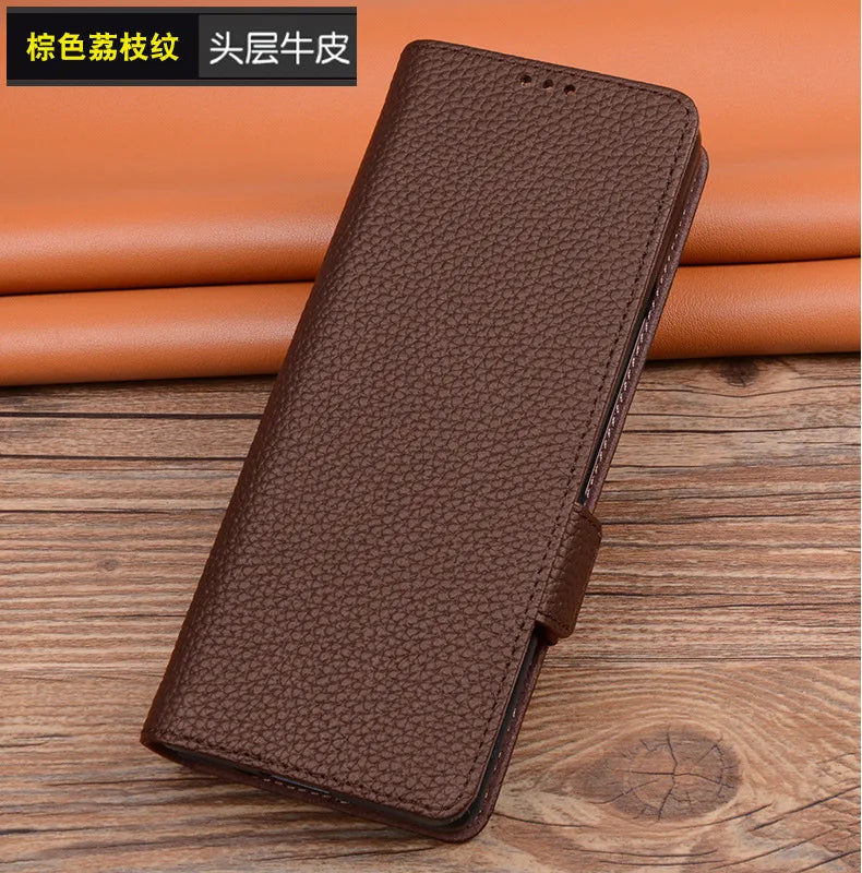 Alligator Grids Litchi Grain Genuine Cowhide Leather Galaxy Z Fold Case - DealJustDeal