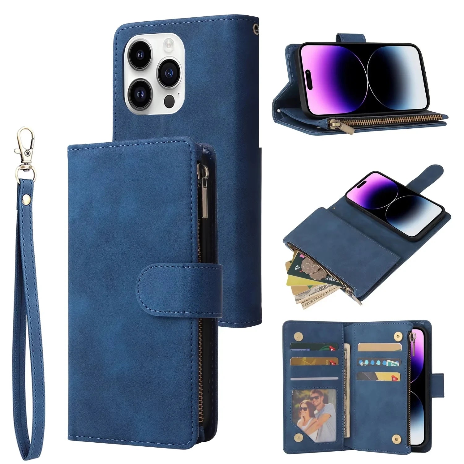 Flip Card Slot Zipper Leather Wallet iPhone Case - DealJustDeal