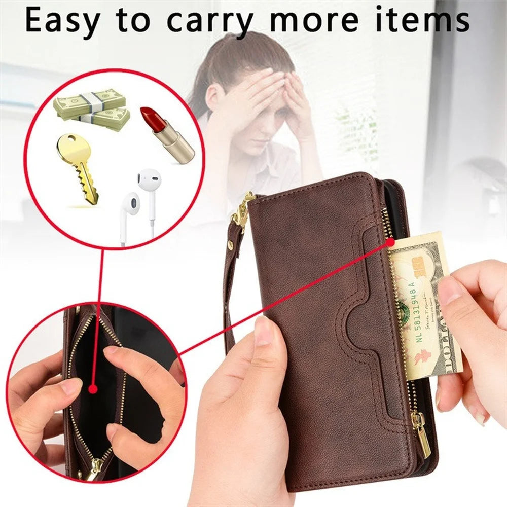 Magnetic Wallet Zipper Leather Galaxy Z Fold Case - DealJustDeal