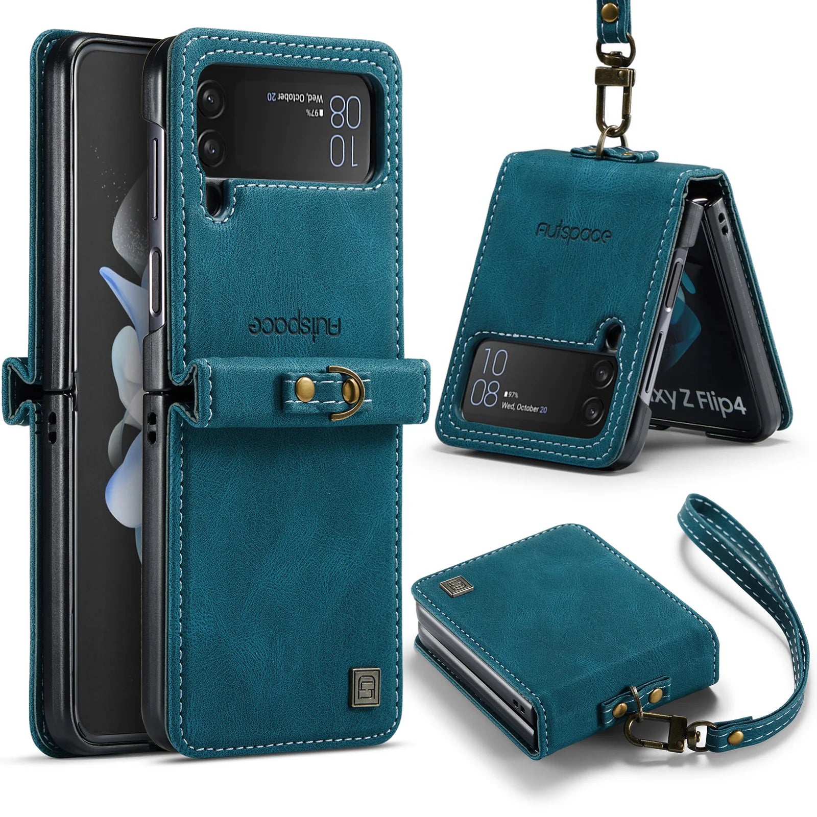 Vintage Ultra Slim PU Leather Wrist Strap Galaxy Z Flip Case - DealJustDeal