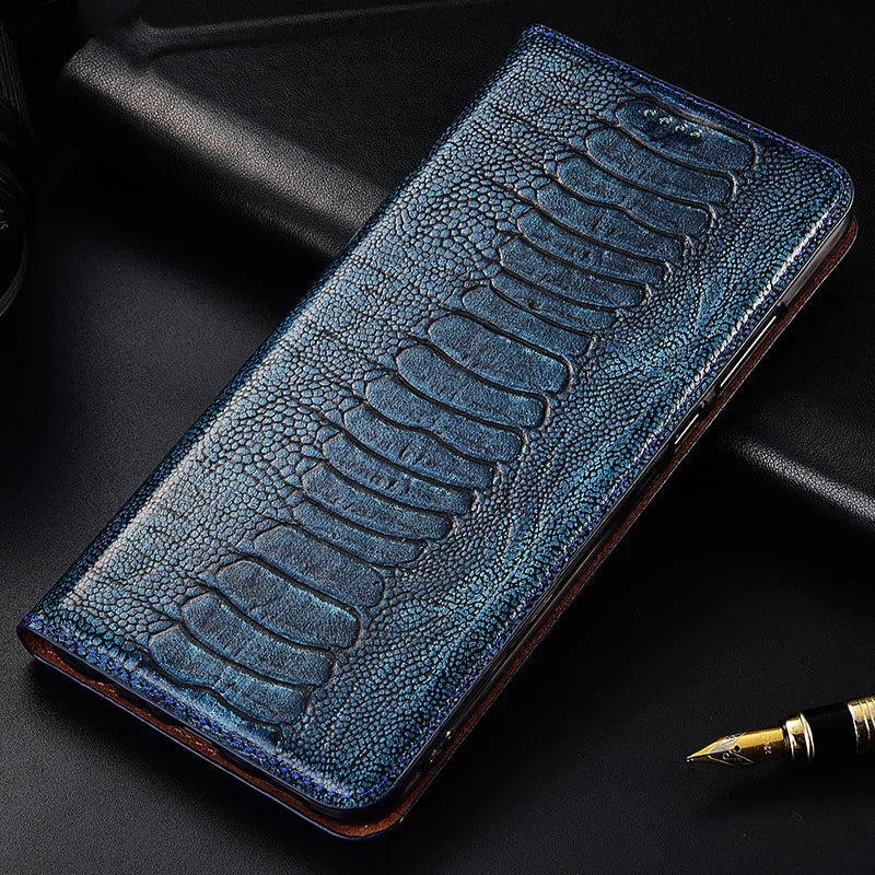 Ostrich Foot Retro Wallet Book Style Flip Genuine Leather iPhone Case - DealJustDeal