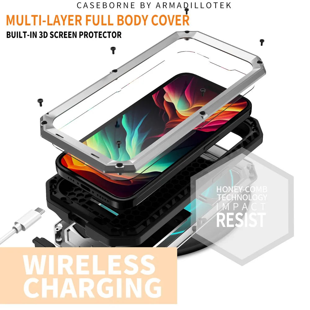 Tempered Glass Armor Metal iPhone Case - DealJustDeal