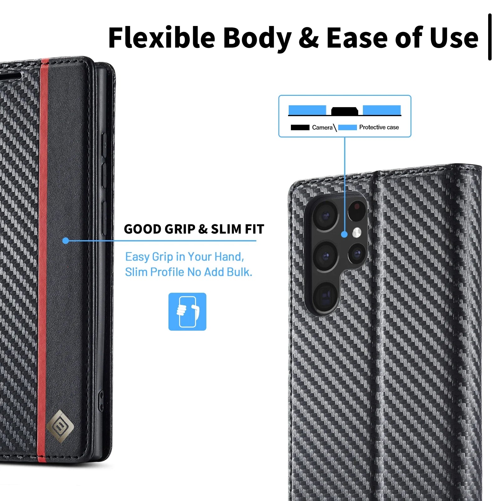 Flip Wallet Carbon Fiber Leather Galaxy A and S Case - DealJustDeal