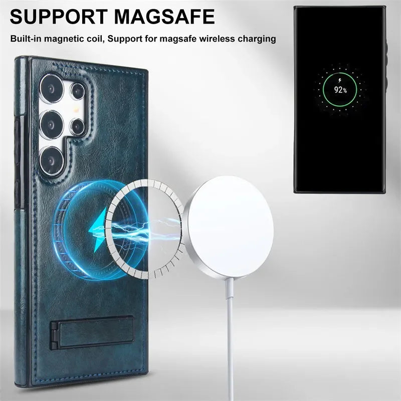 Flip Magnetic Magsafe Wireless Charging Leather Galaxy S Case - DealJustDeal