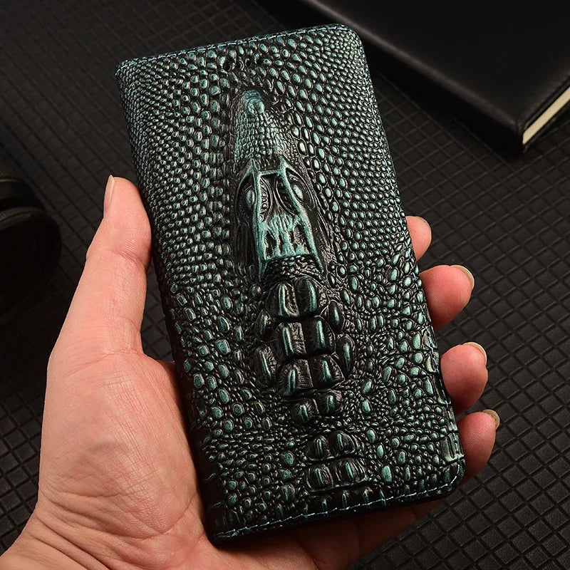 Retro 3D Crocodile Head Genuine Leather Galaxy S Case - DealJustDeal