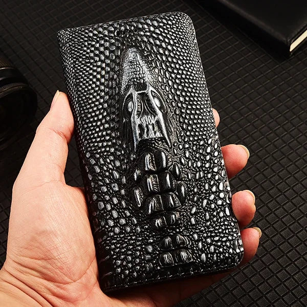 Retro 3D Crocodile Head Genuine Leather Galaxy Case - DealJustDeal