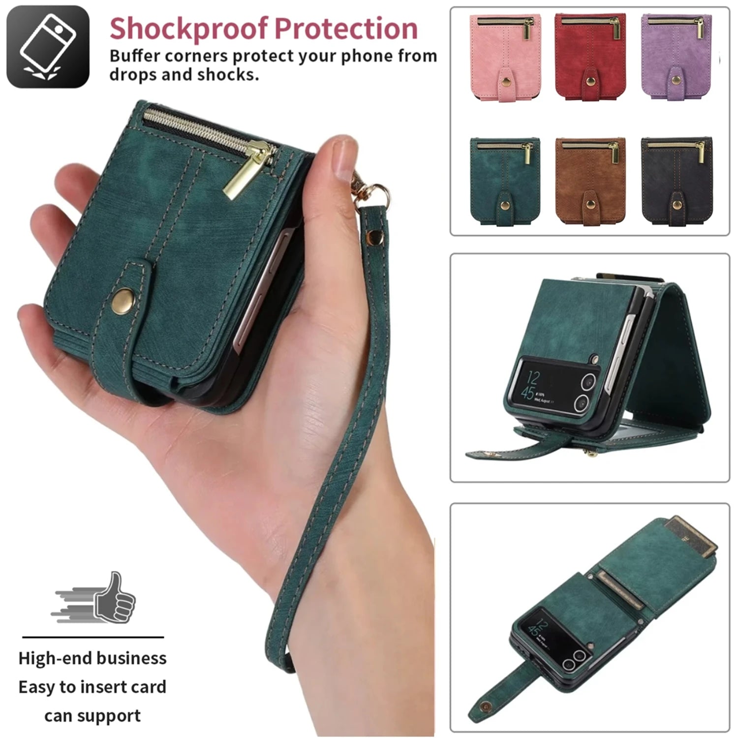 Wallet Card Pocket lanyard Leather Galaxy Z Flip Case - DealJustDeal