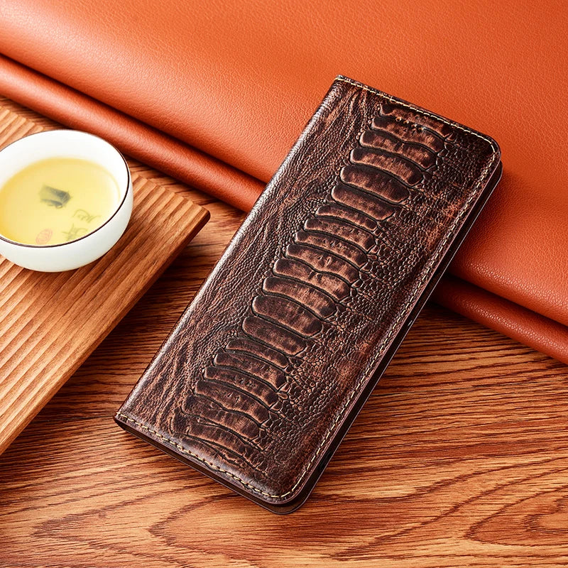 Magnetic Flip Ostrich Veins Genuine Leather Galaxy Case - DealJustDeal