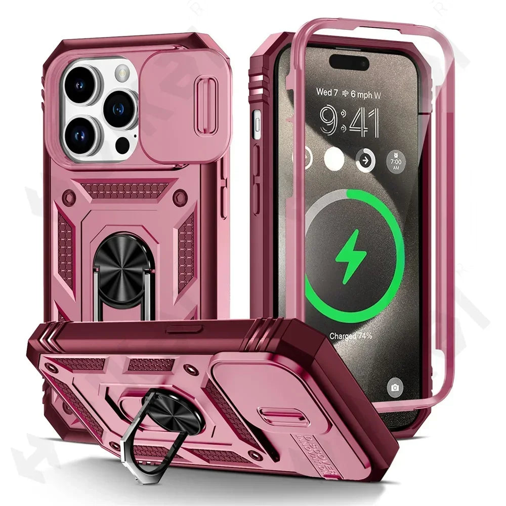 Camera Slide Military Grade Armor Protection 360 Degree Rotate Armor iPhone Case - DealJustDeal