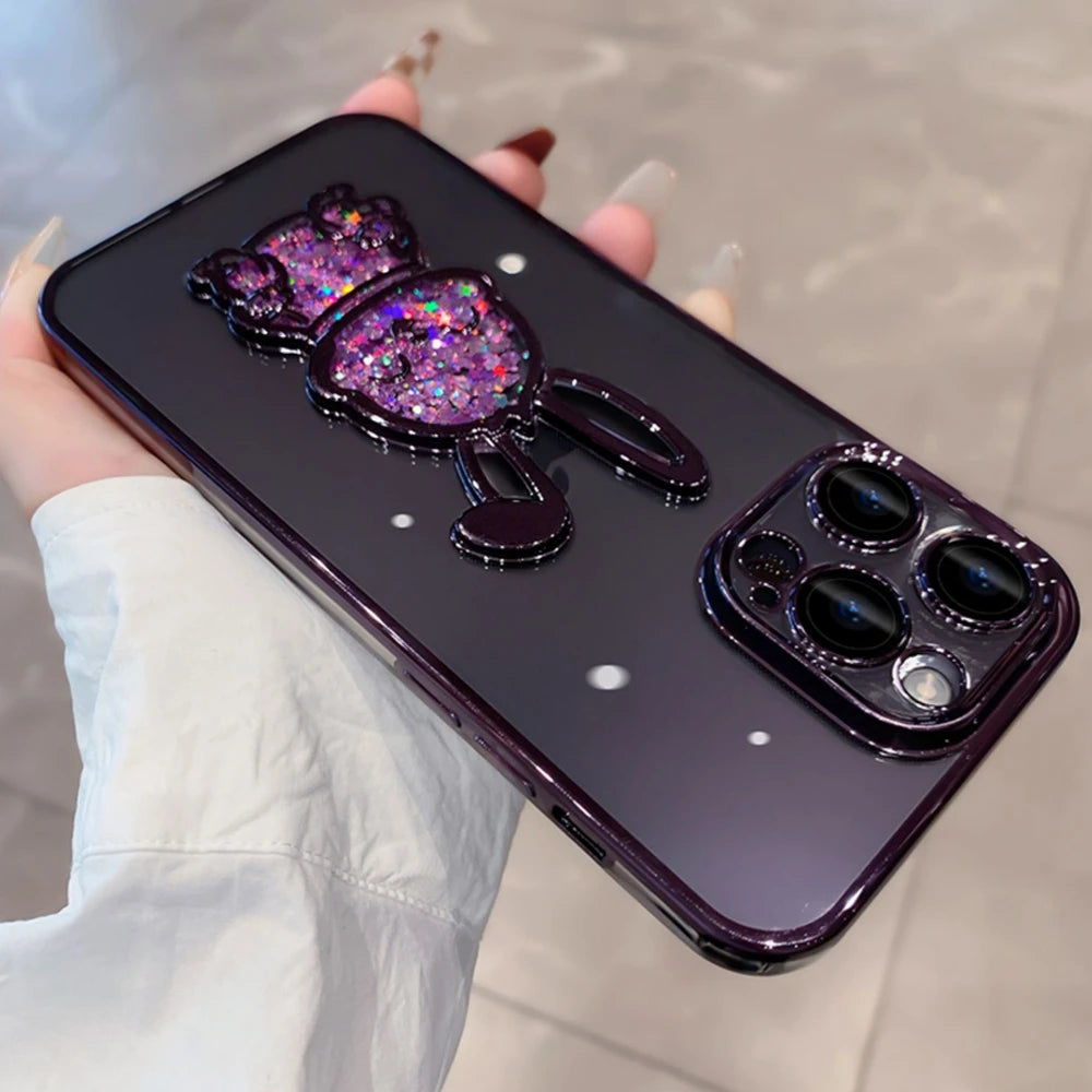 Cute Bear Quicksand Glitter iPhone Case With Transparent Camera Protector - DealJustDeal
