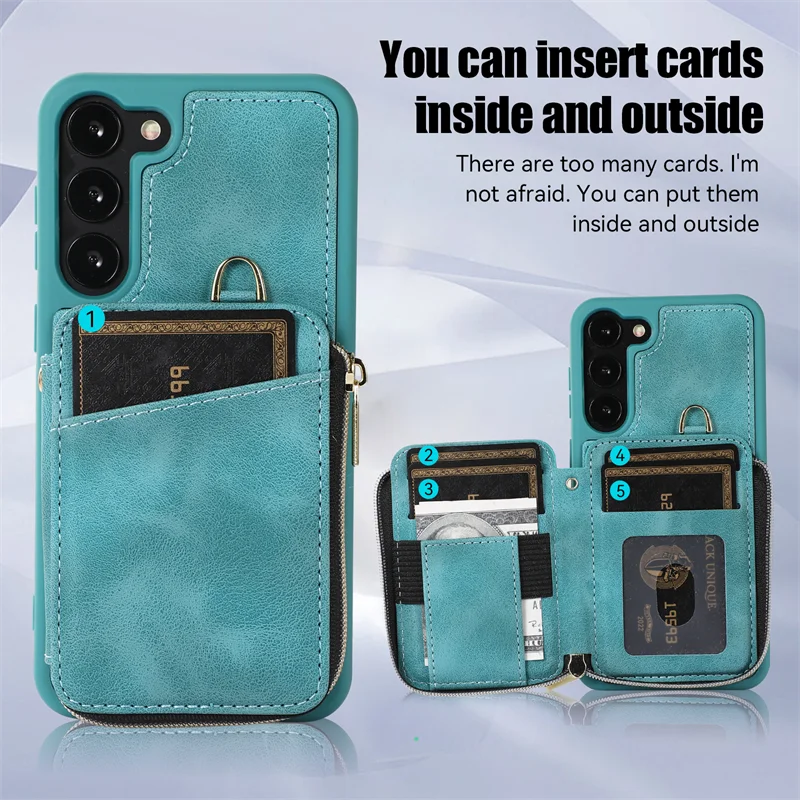 Zipper Flip Wallet Card Slots Leather Galaxy S Case - DealJustDeal