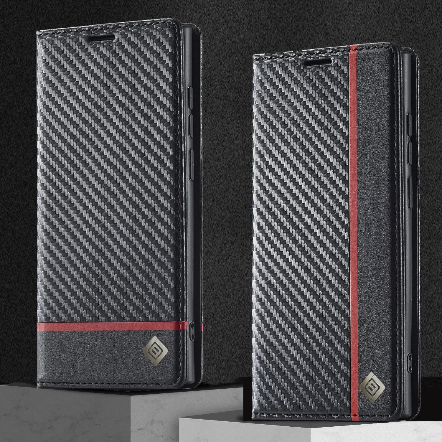 Flip Wallet Carbon Fiber Leather Galaxy A and S Case - DealJustDeal