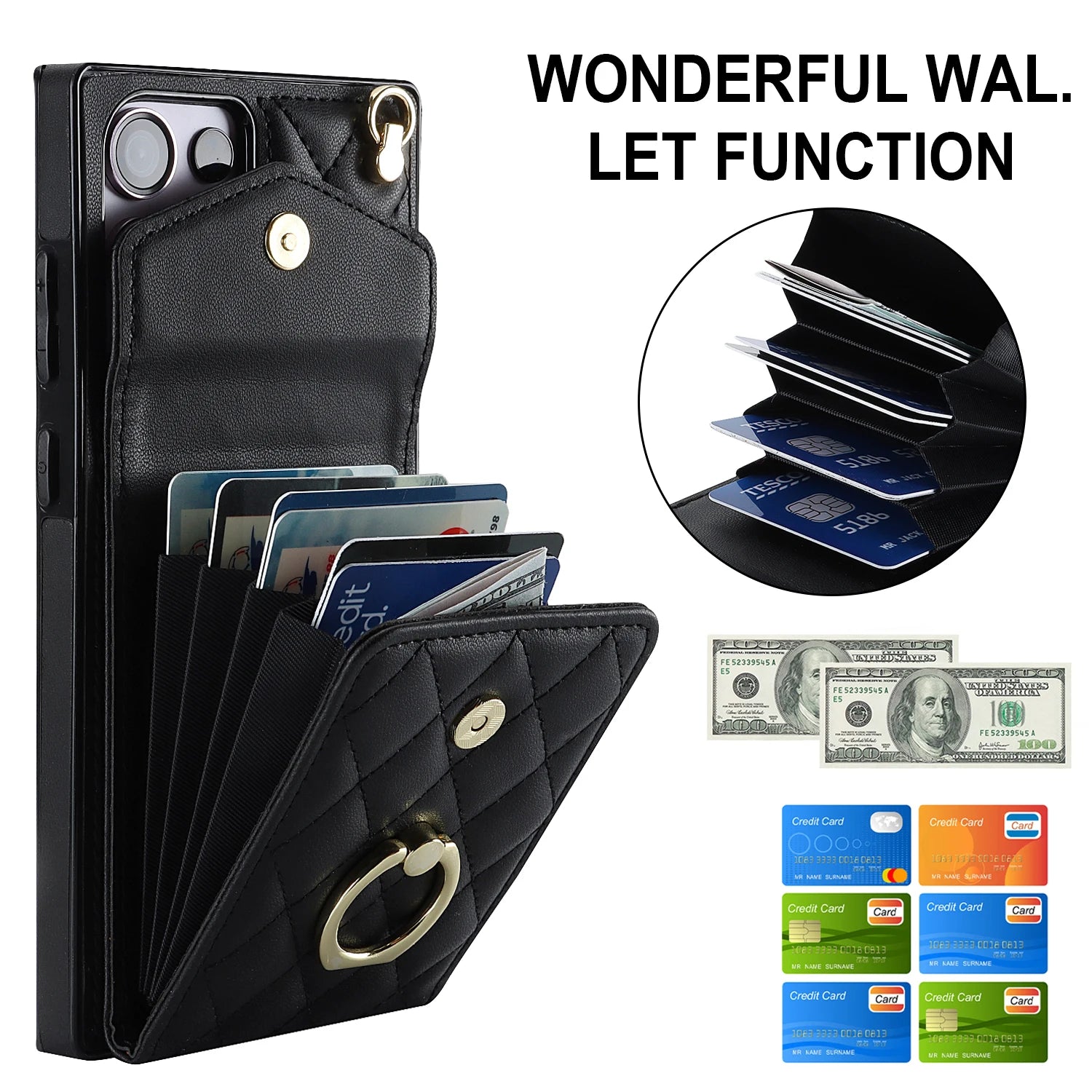 Crossbody Cards Slot Ring Holder Leather Galaxy S Case - DealJustDeal