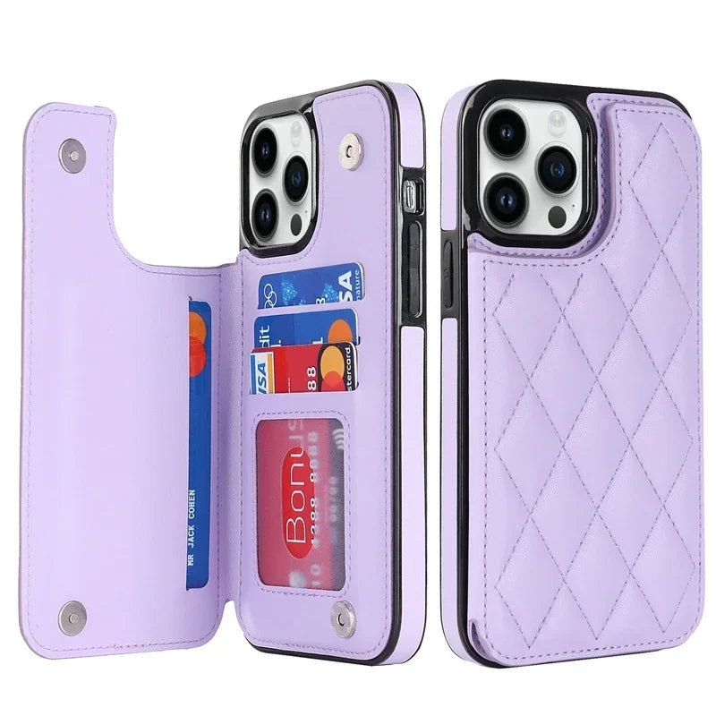 Wallet Double Button Small Fragrant Wind Card Flip Leather iPhone Case - DealJustDeal