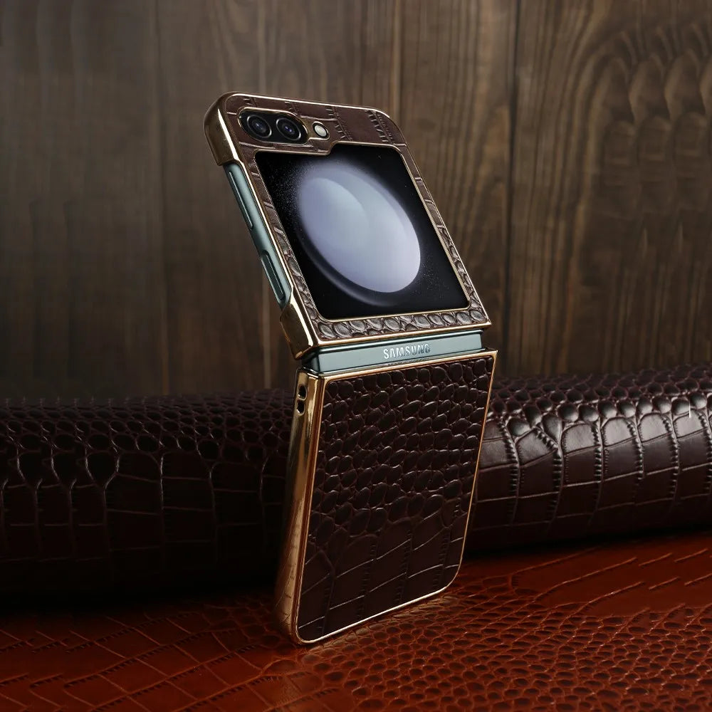 Electroplating Genuine Leather Galaxy Z Flip Case - DealJustDeal