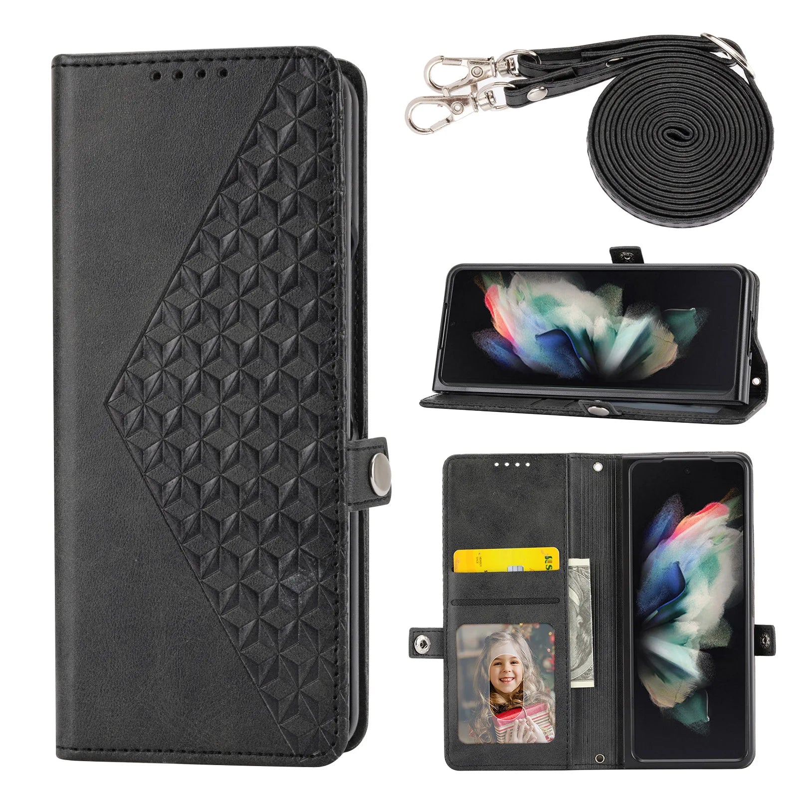 Crossbody Lanyard Hinge Protection Leather Galaxy Z Fold Case - DealJustDeal