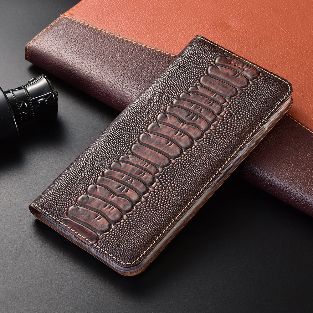 Ostrich Style Genuine Leather Flip Google Case - DealJustDeal