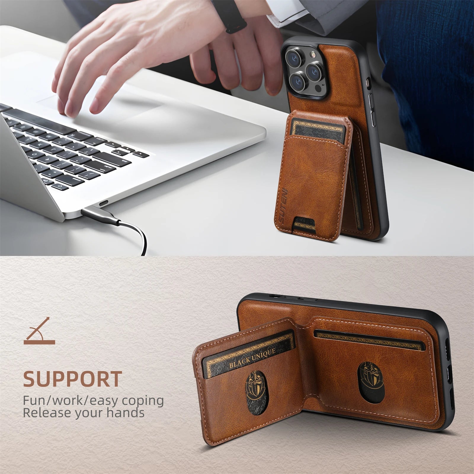 Card Holder Leather Magnetic Wallet iPhone Case - DealJustDeal