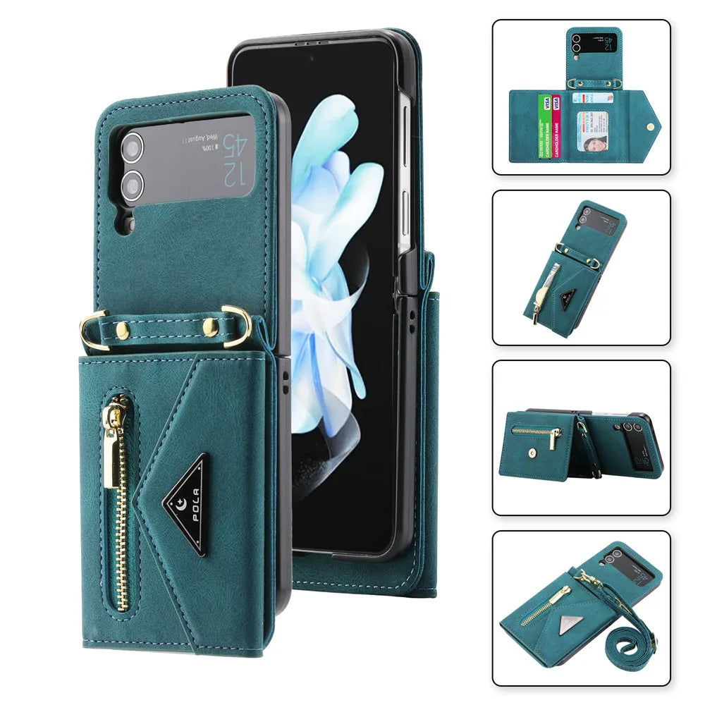 Crossbody Leather Card Slot Zipper Wallet Galaxy Z Flip Case - DealJustDeal