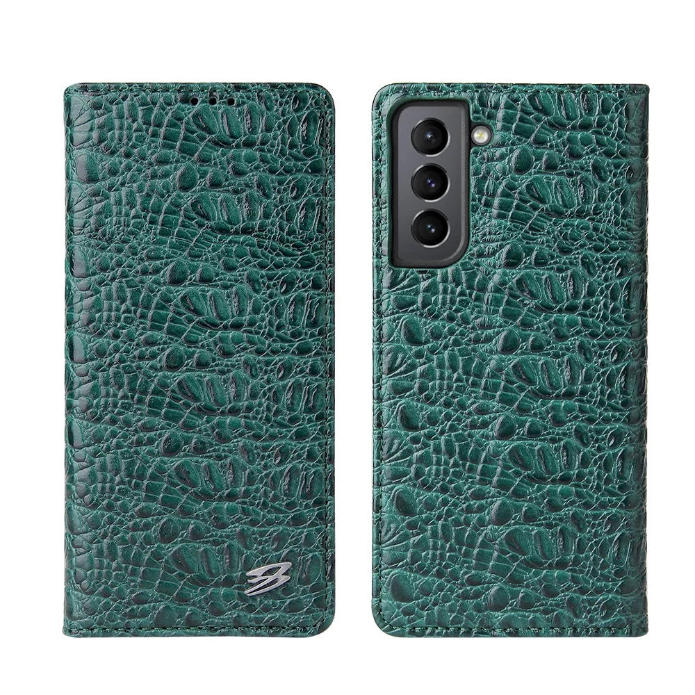 Crocodile Pattern Magnetic Genuine Cowhide Leather Galaxy S Case - DealJustDeal