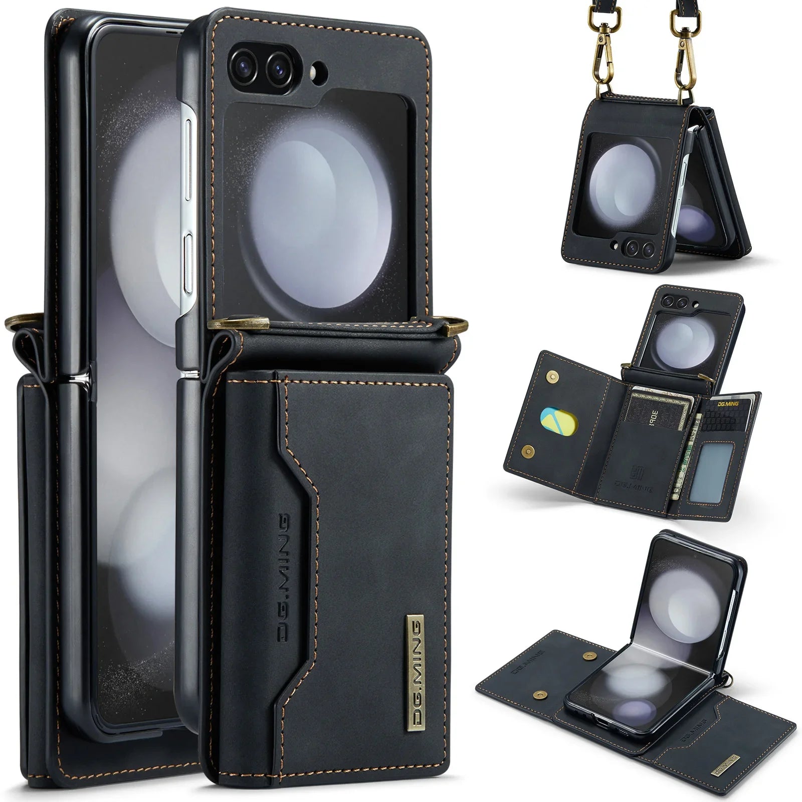 Detachable Card Holder Wallet Stand Leather Galaxy Z Flip Case - DealJustDeal