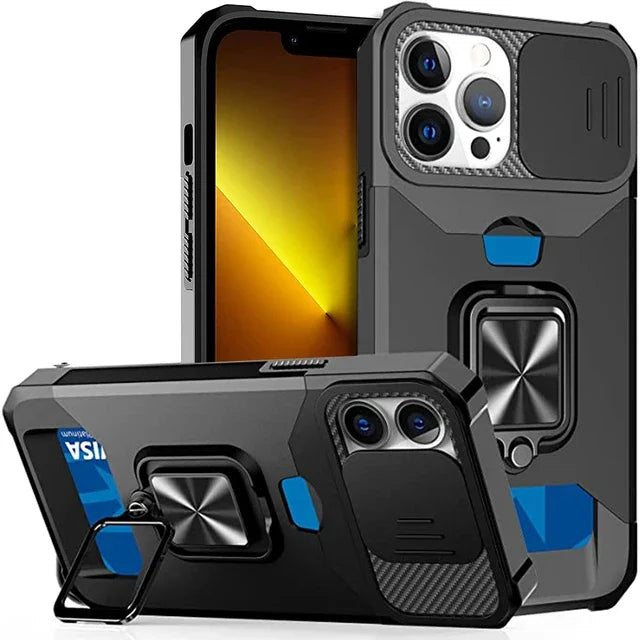 Heavy Duty Protective iPhone Case With Sliding Camera Cover And Card Clip Cover - DealJustDeal