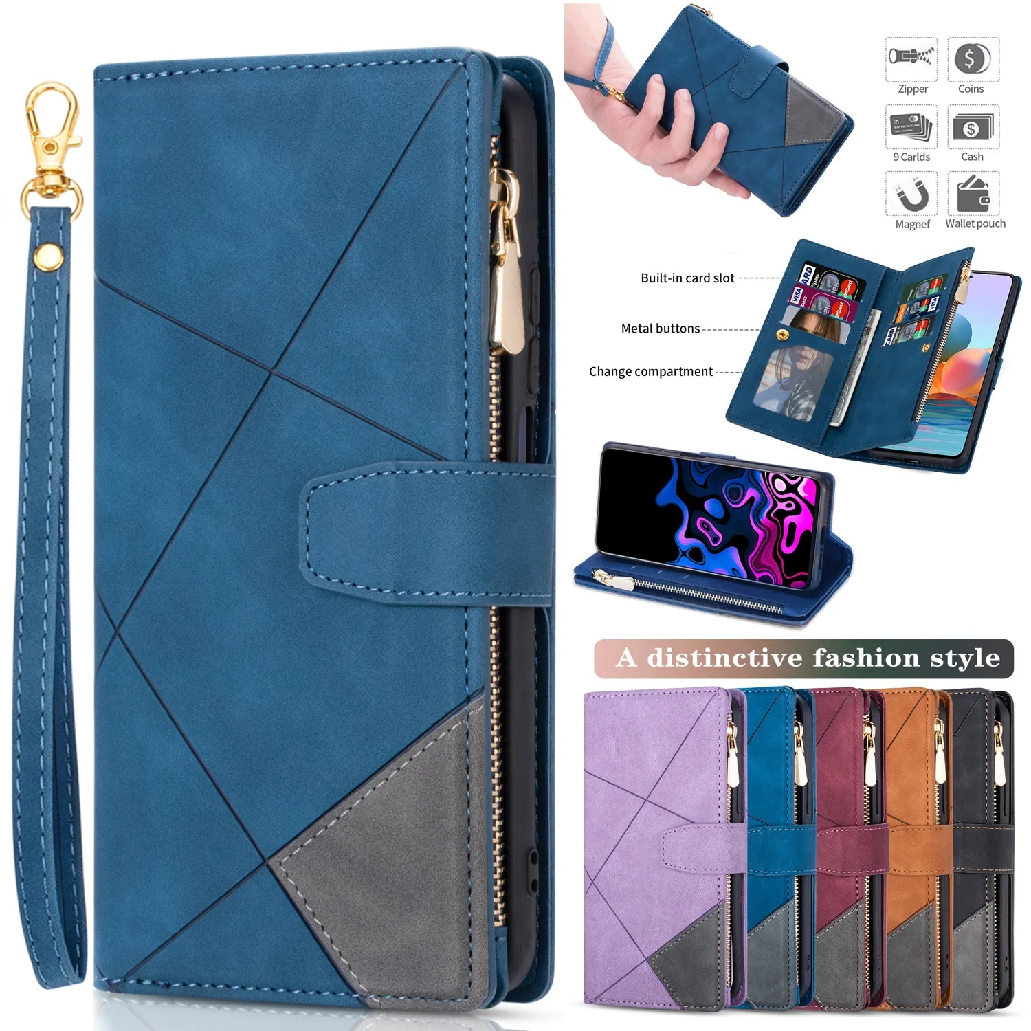 Card Slot Wallet Zipper Leather Flip Galaxy A, F and M Case - DealJustDeal