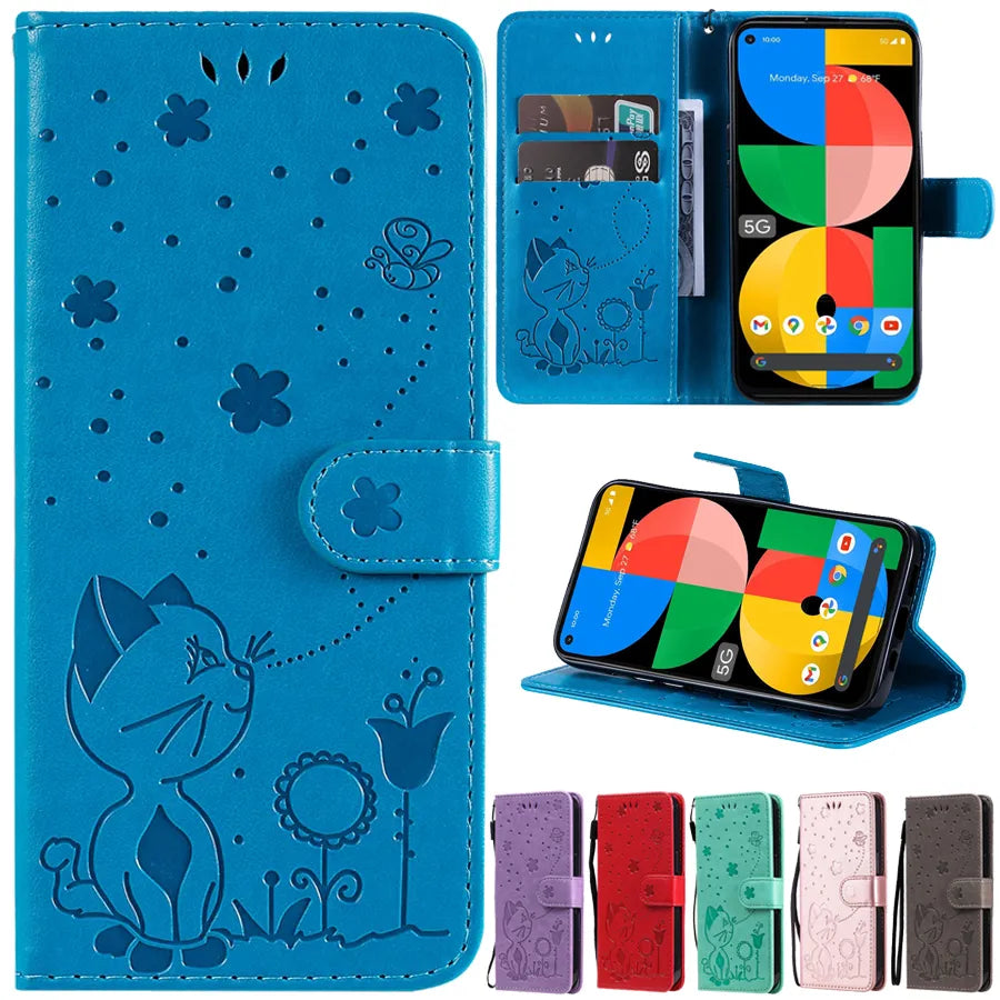 Cat Bee Leather Flip Google Case - DealJustDeal