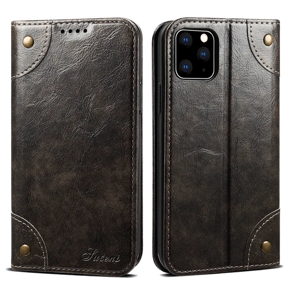 Magnetic Flip Wallet Flip Genuine Leather iPhone Case - DealJustDeal