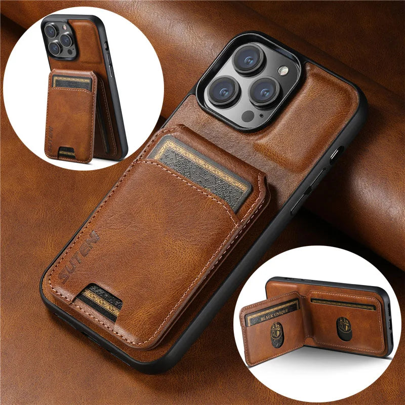 Luxury Magnetic Flip Leather Wallet iPhone Case - DealJustDeal