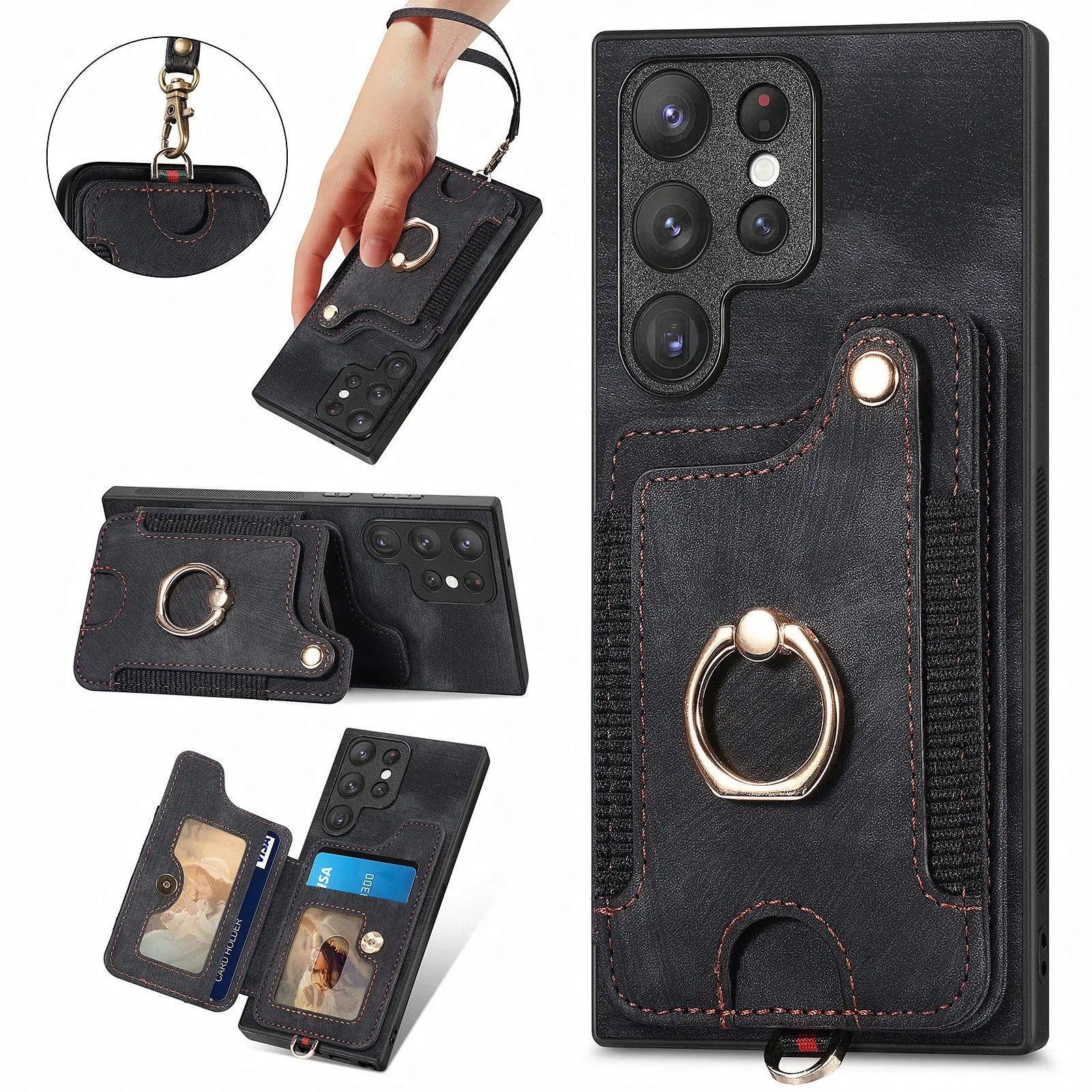 Wallet Ring Holder Flip Leather Galaxy S and M Case - DealJustDeal