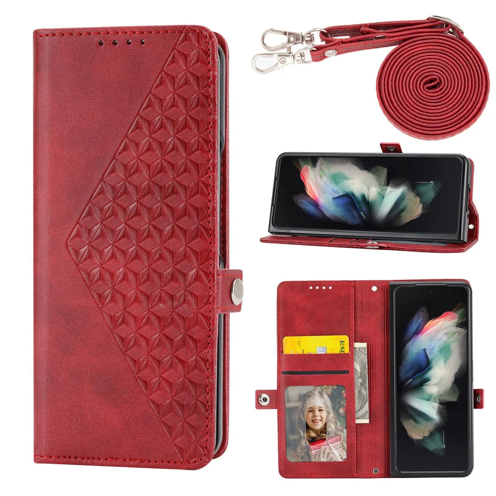 Crossbody Lanyard Hinge Protection Leather Galaxy Z Fold Case - DealJustDeal