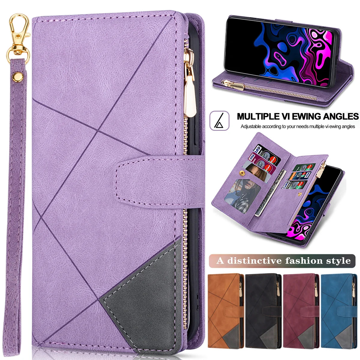 Card Slot  Zipper Flip Magnetic Leather Galaxy A and M Case - DealJustDeal