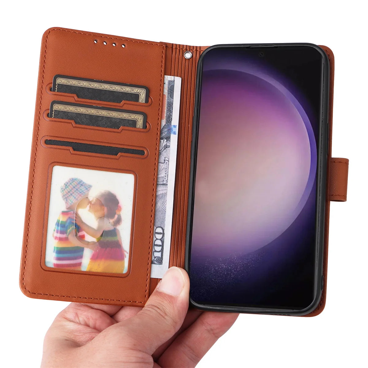 2 in 1 Detachable Magnetic Slim Wallet Leather Galaxy Case with Wrist Strap - DealJustDeal