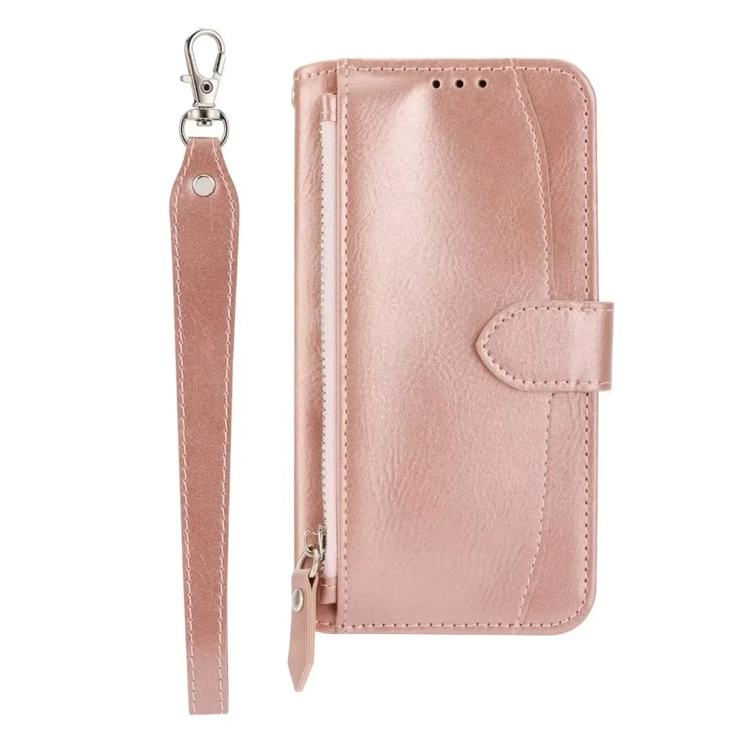 Zipper Wallet Card Slot Leather Galaxy A, F and M Case - DealJustDeal