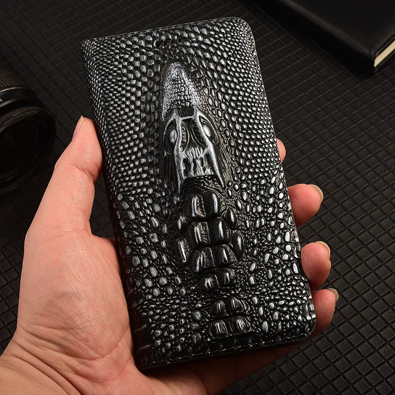 Retro 3D Crocodile Head Genuine Leather Galaxy S Case - DealJustDeal