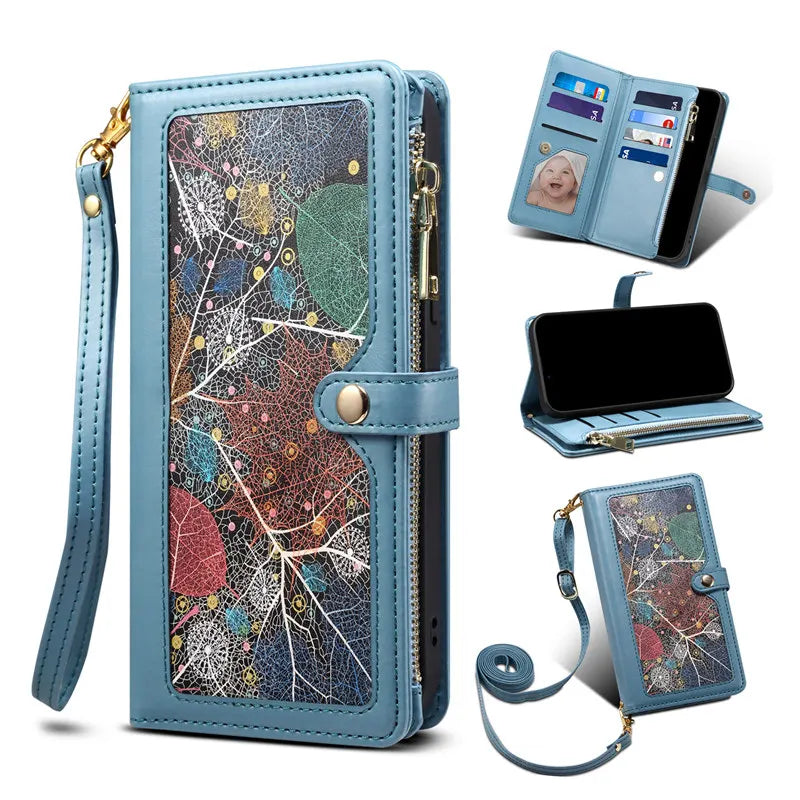 RFID Card Wallet Lanyard Flip Leather Galaxy A, Note and S Case - DealJustDeal