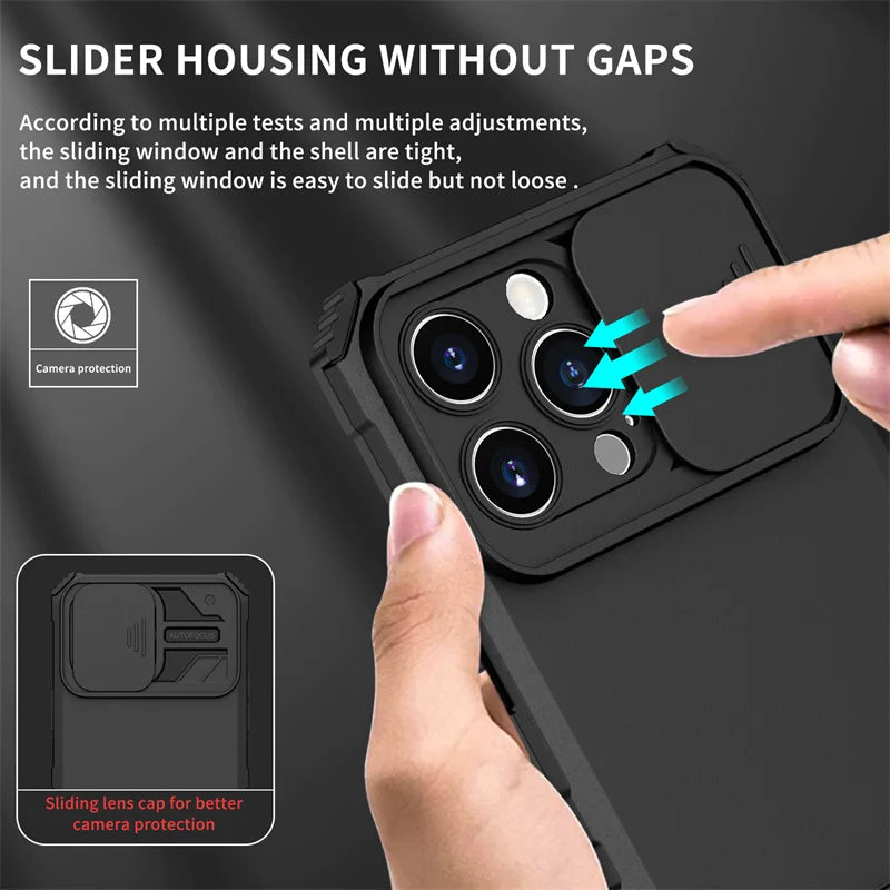 Shockproof Armor Slide Camera Lens Protect iPhone Case - DealJustDeal