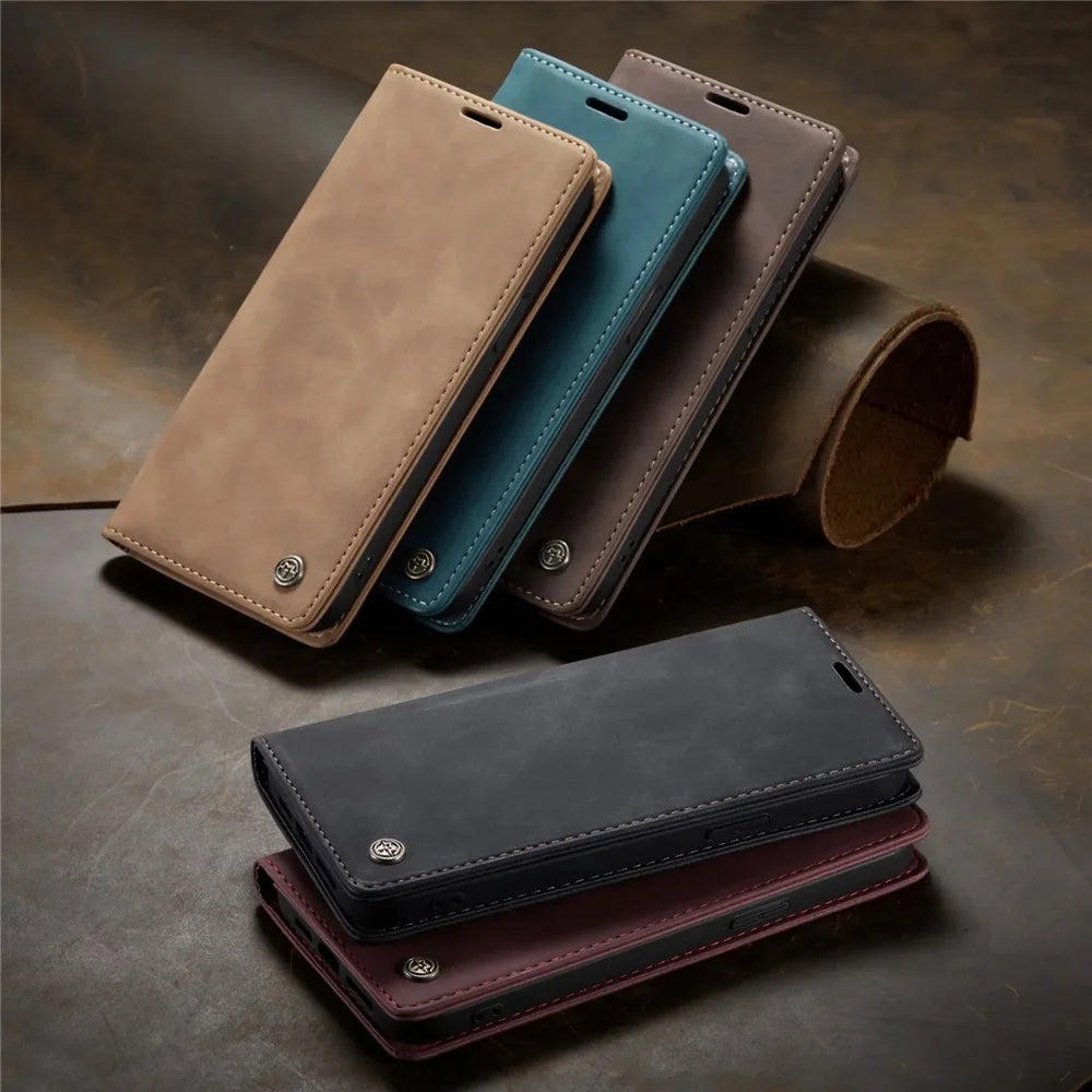 Magnetic Retro Matte Leather Flip iPhone Case - DealJustDeal